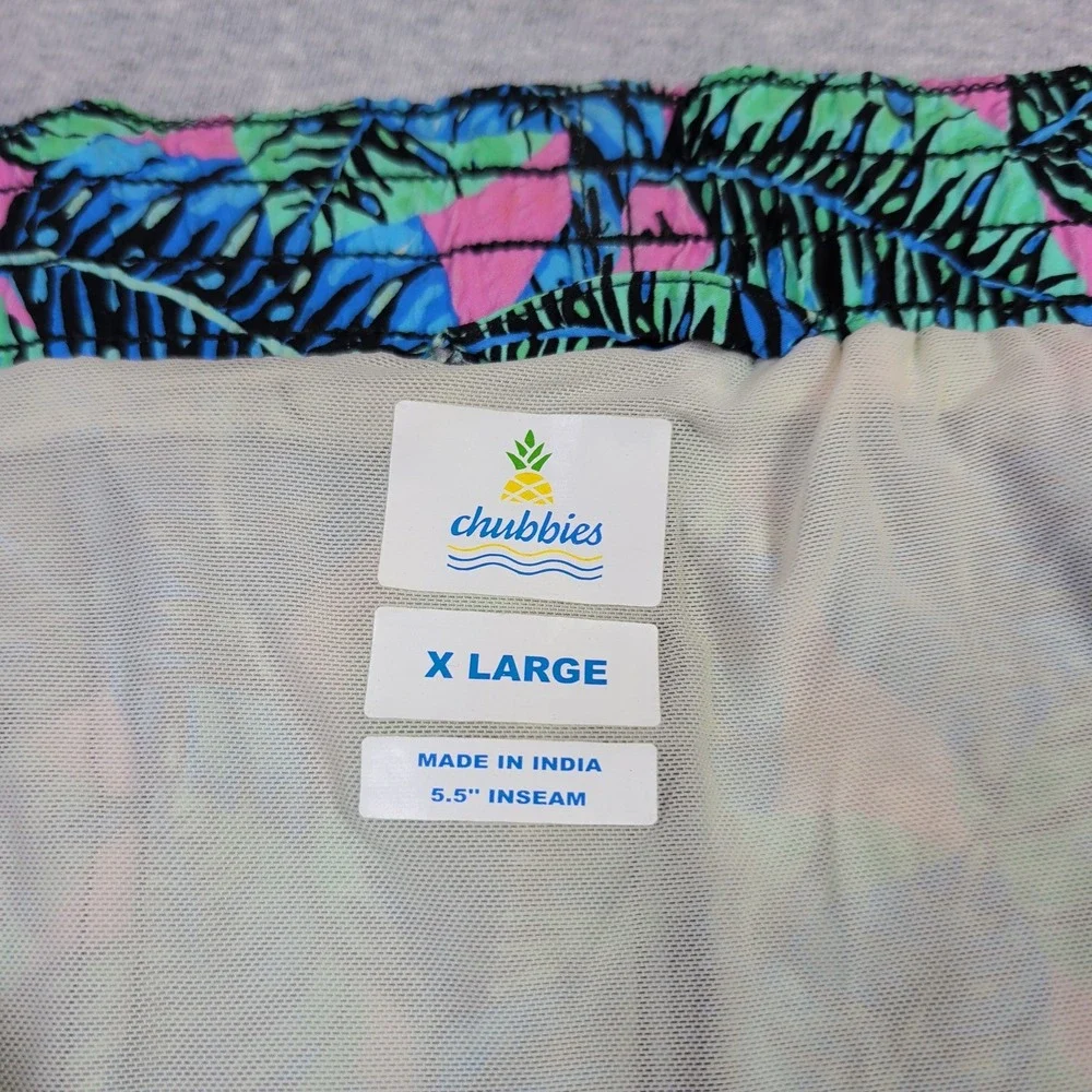 Chubbies Mens XL Swim Trunks Tropical Palm Leaf Blue Green Pink 5.5 Inseam